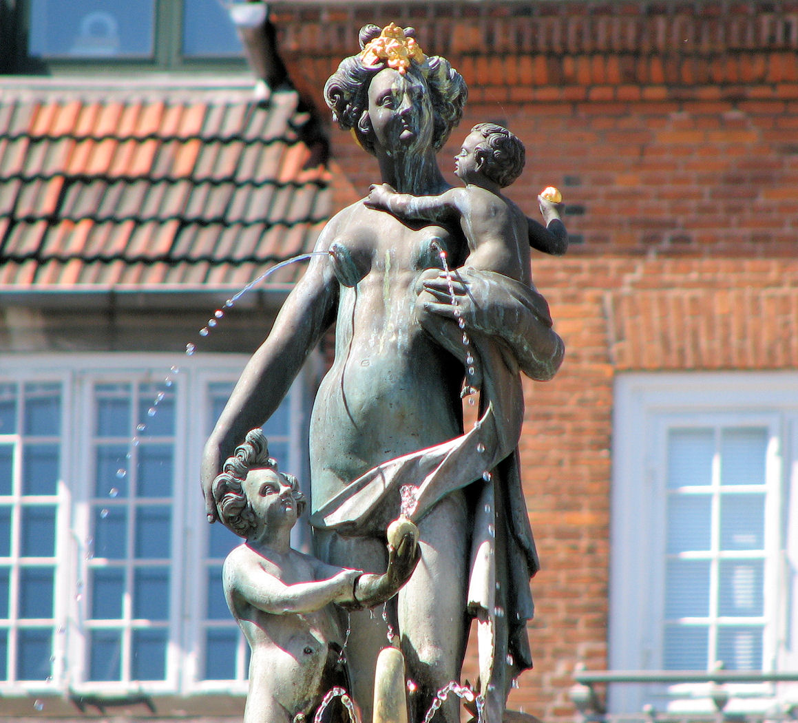 naked lady statue with water squirting out of her breasts