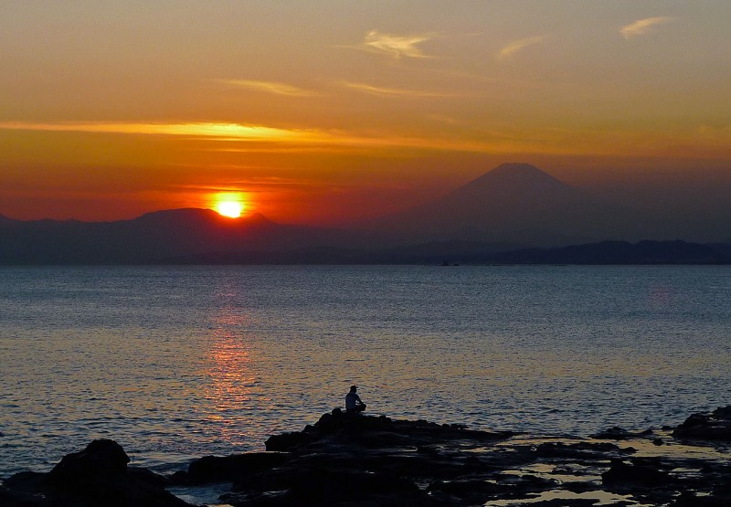 mt. fuji san japan sunset enoshima
