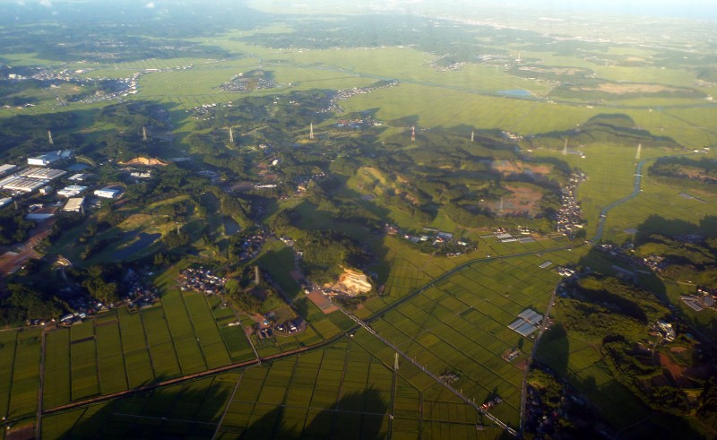 japan rice paddies from the air aerial photography
