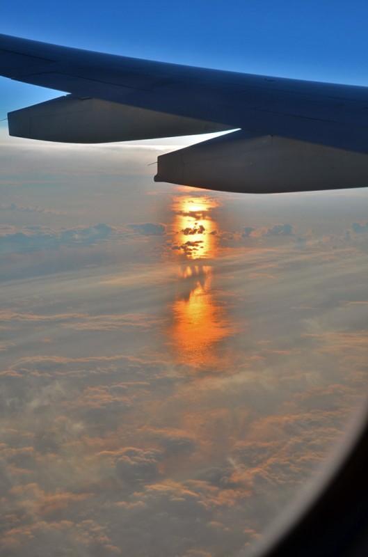 sunrise arctic atlantic ocean aerail view from the air plane sunrise