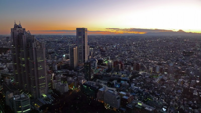 mount fuji sunset metropolitan office building view