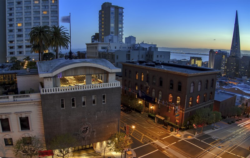 fairmont hotel transamerica building sunset view from nob hill san francisco san francisco california aerial picturesque