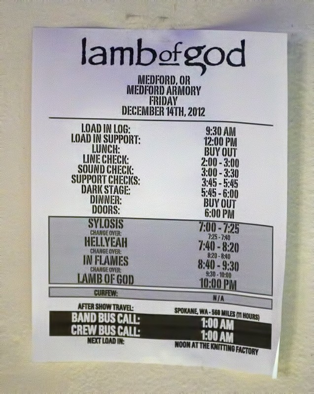 daily schedule concert medford armory lamb of god 2012