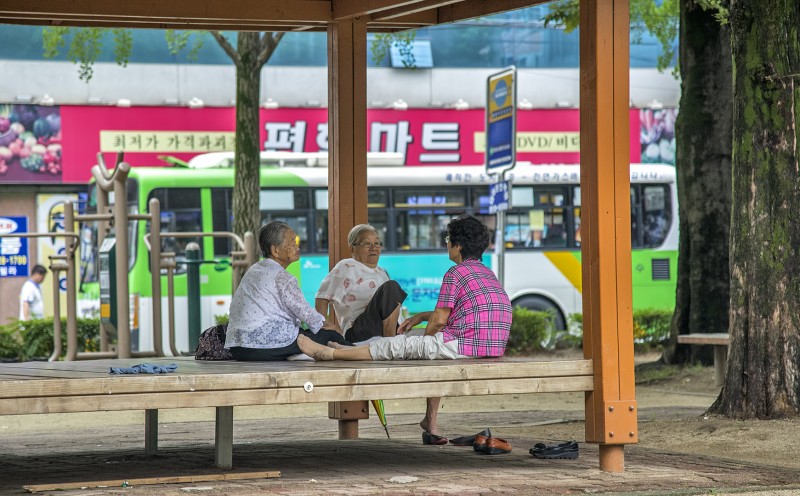 old korean ladies chatting in park