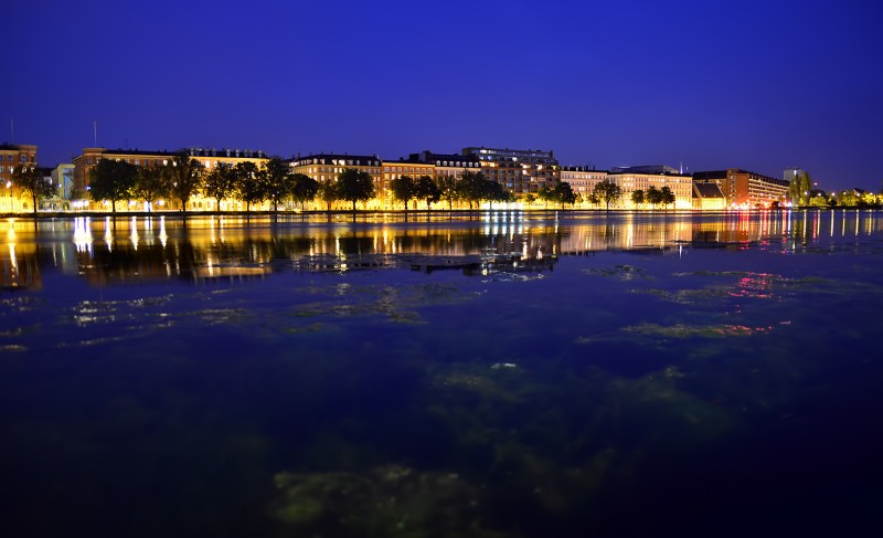 copenhagen summer night lake reflection blue hour