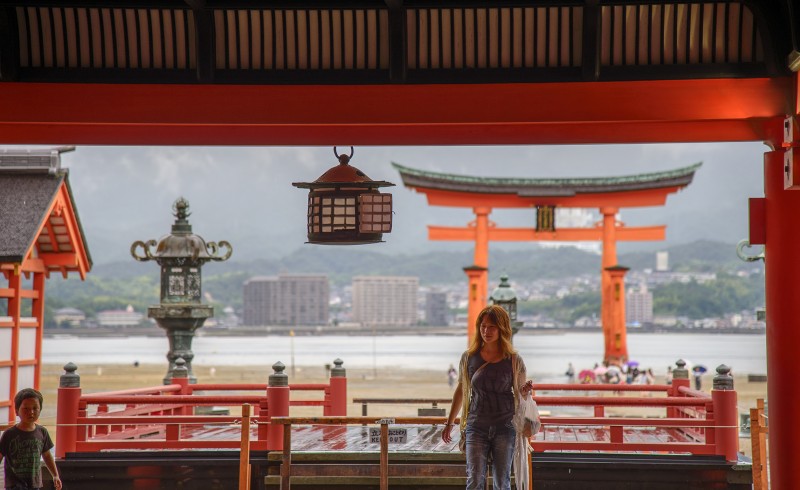 Itsukushima Shrine Japan 厳島神社 miyajima milf dyed hair torii most scenic place