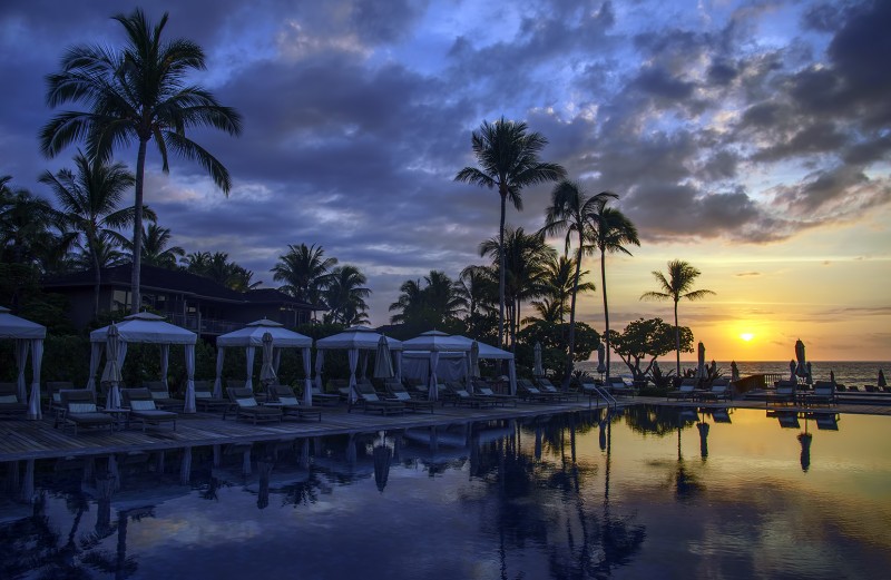 Four Seasons hualalai beach tree pool sunset