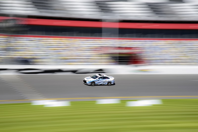 SOU football daytona speedway panning shot of race car
