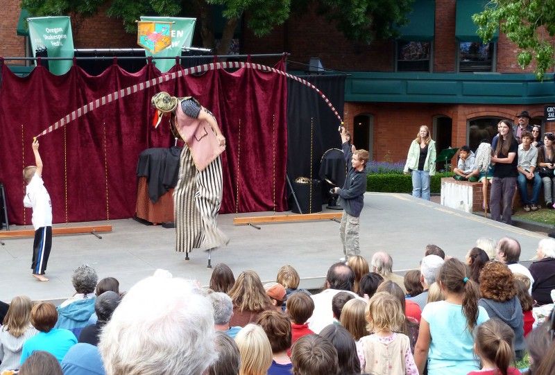 jumping rope on stilts