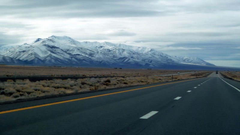 nevada wells elko snow covered mountain scene highway