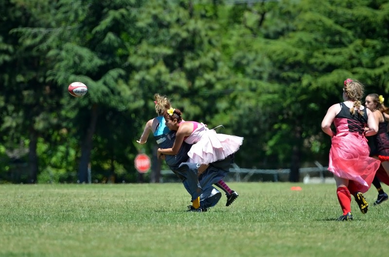 southern oregon university prom dress rugby team females tackling