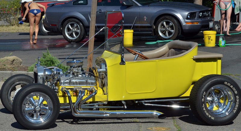 bikini car wash yellow hot rod