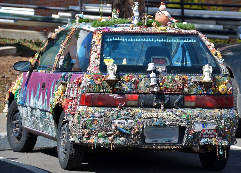 car covered in props paint strange items art deco ashland oregon