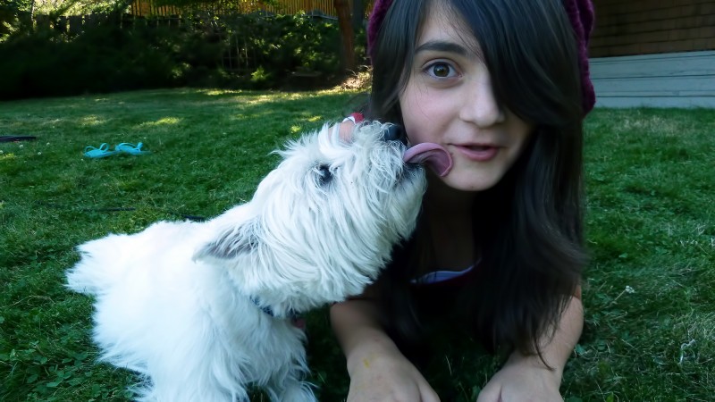 ellie stanek licked by dog duffy