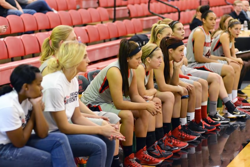 SOU women's basketball team bench