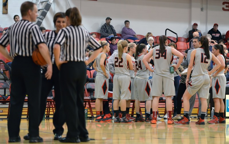 SOU Women's Basketball huddles